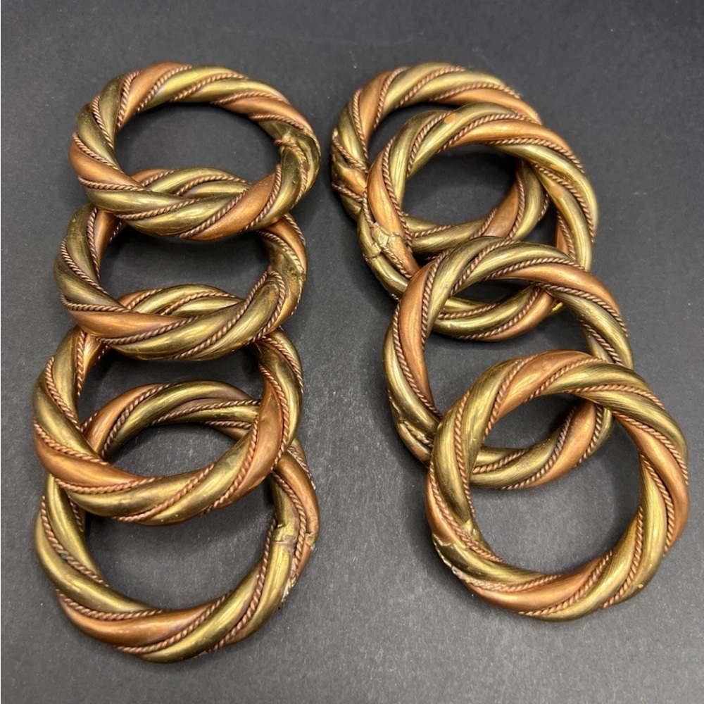 Set of 8 Small Napkin Rings Twisted Rope Brass Copper Tone Vintage